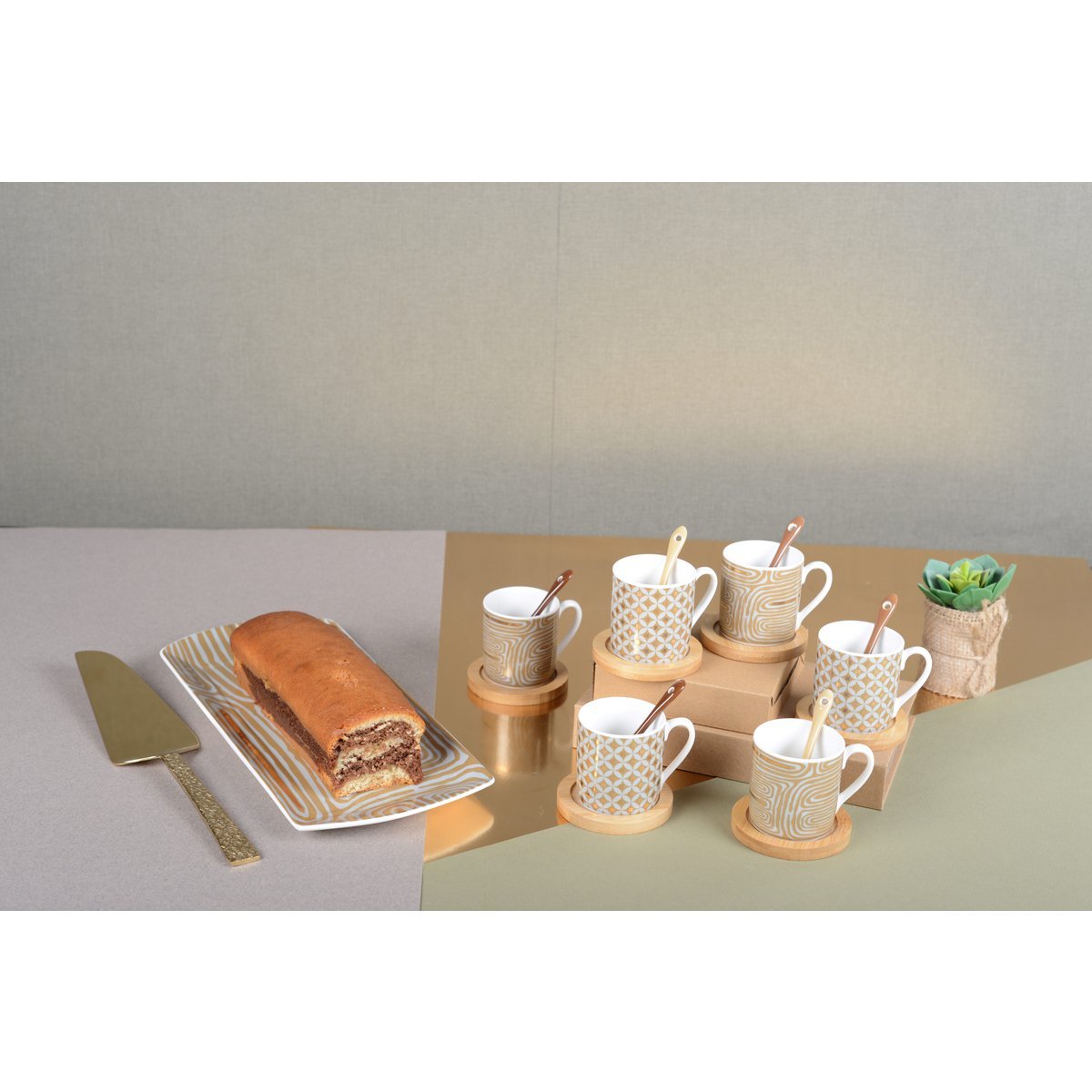 Set of 6 small coffee cups with the coasters - CozyVibe.eu