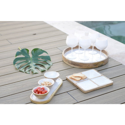 Square wooden serving platter 25.5cm with white accent, kitchen decor | CozyVibe

