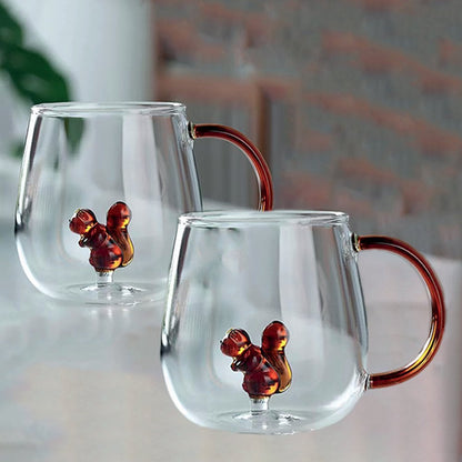 Set of 2 glass tea cups with squirrel design, stylish tableware and home decor | CozyVibe


