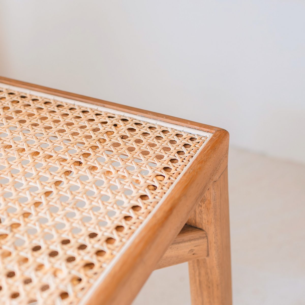 SUBANG Wooden Stool – Handmade Square Stool with Rattan - CozyVibe.eu