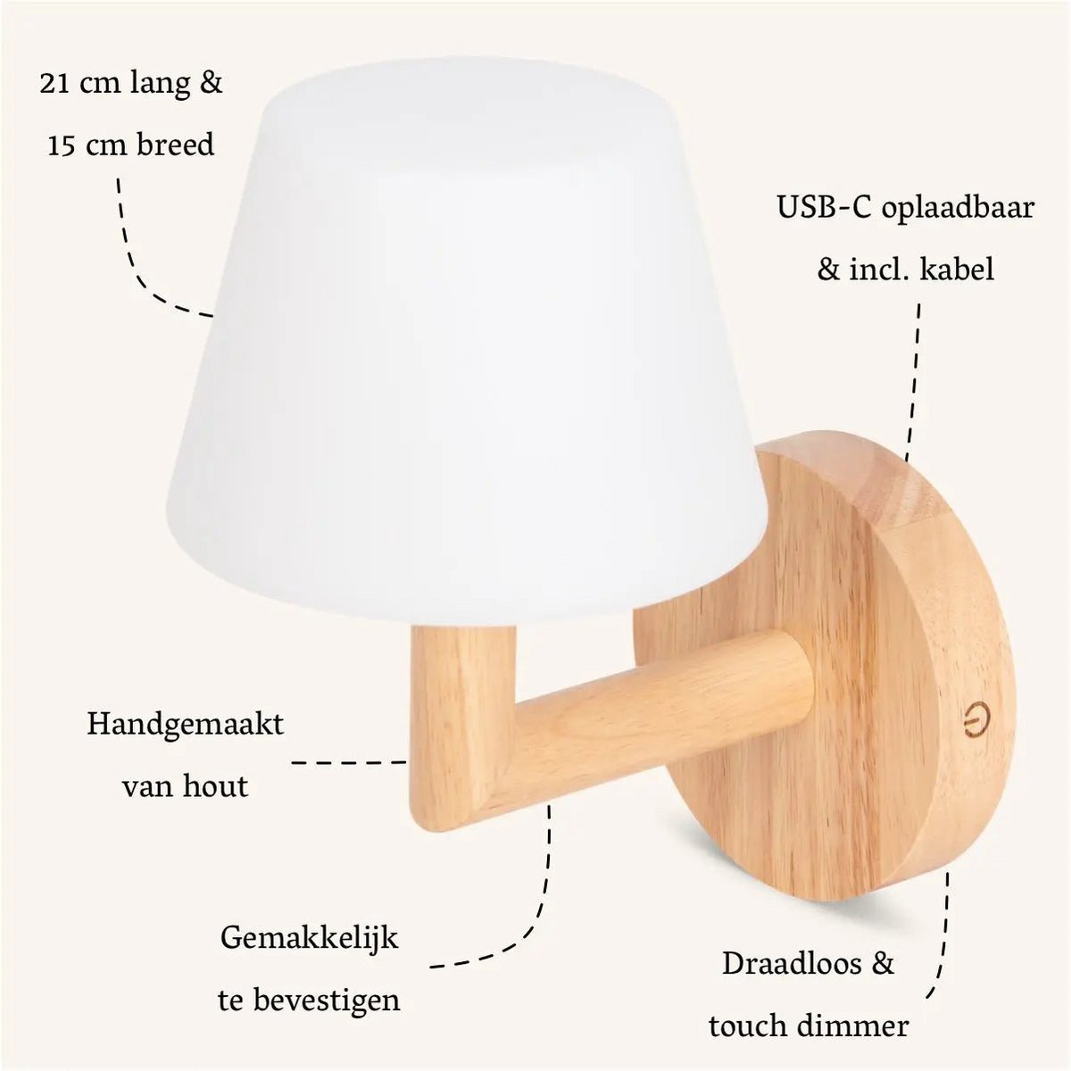 Ted wall-mounted wooden lamp with warm dimmable LED light