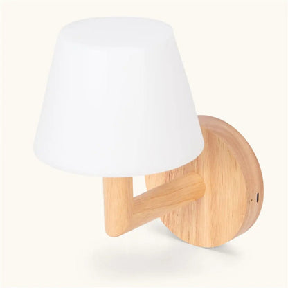 Natural wood cordless wall lamp with soft dimmable LED lighting