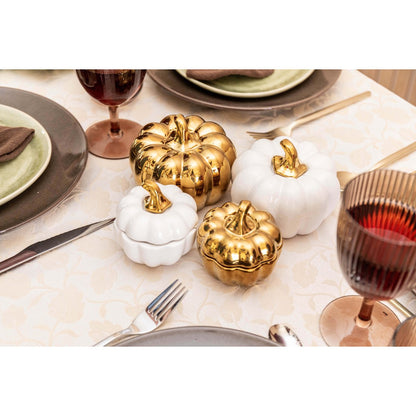 White and gold decorative pumpkins - Lot of 2 - CozyVibe.eu