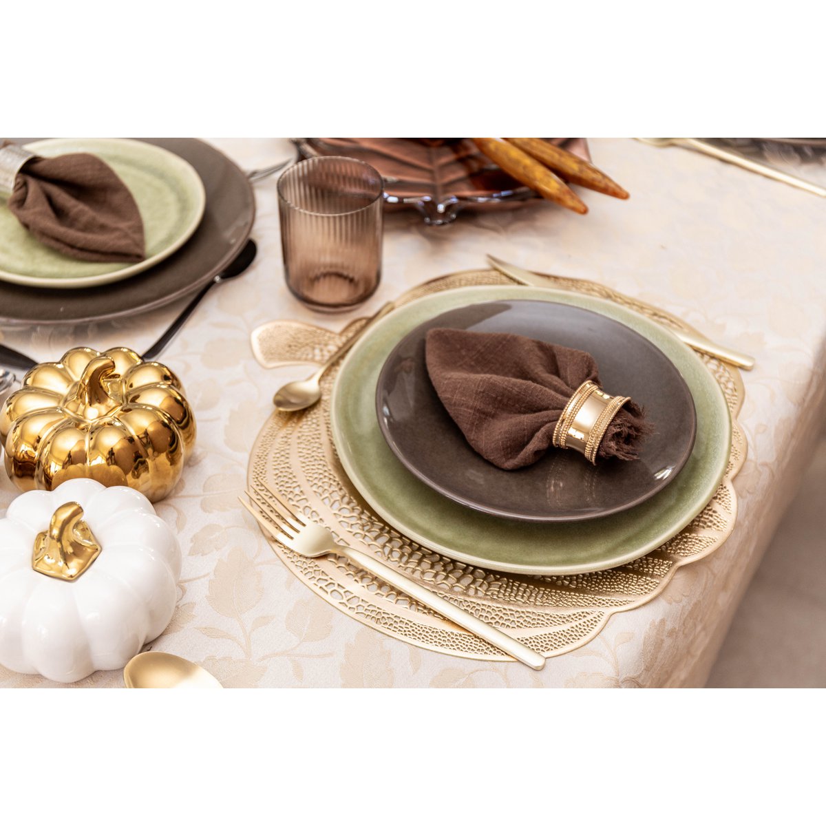 White and gold decorative pumpkins - Lot of 2 - CozyVibe.eu