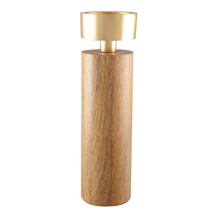Wood and golden metal candle holder 27cm - CozyVibe.eu