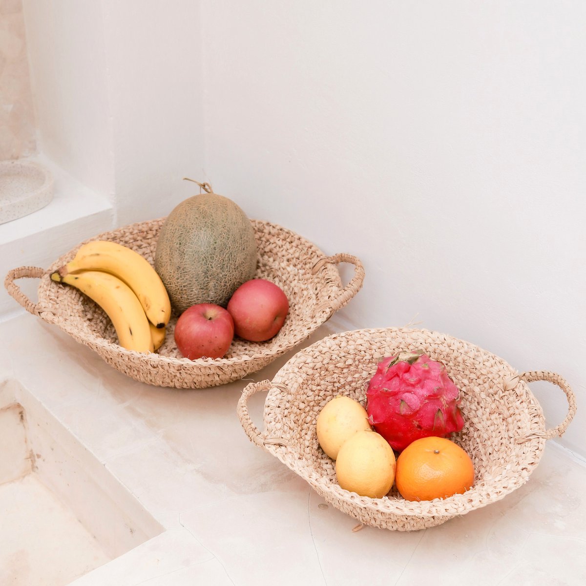 Woven Raffia Bowl | Fruit Bowl made from Light Natural Fibres | Bread Basket RAGA (2 sizes) - CozyVibe.eu