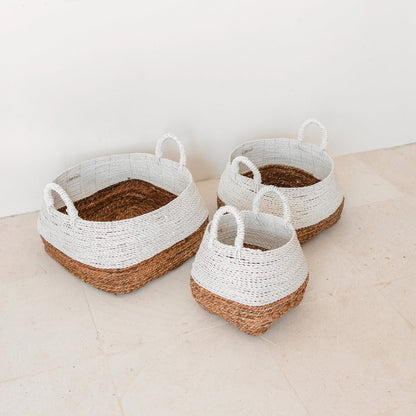 Woven Storage Basket White – Boho Decorative Basket – Square Laundry Basket – Shelf Basket Made of Banana Fibre MAJALENGKA white (3 sizes) - CozyVibe.eu