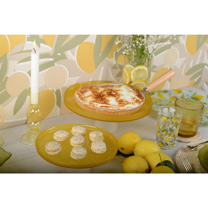 Yellow Glass Cake Stand – Elegant Dessert Display with White Base - CozyVibe.eu
