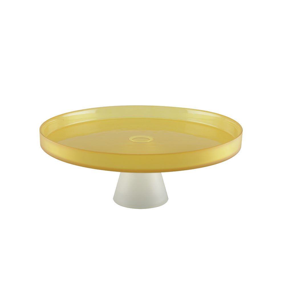 Yellow Glass Cake Stand – Elegant Dessert Display with White Base - CozyVibe.eu
