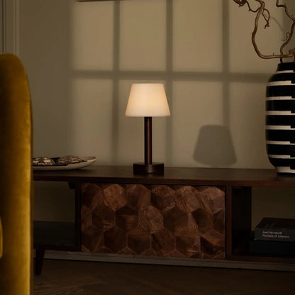 Zoë Dark Brown Wooden Lamp – Dimmable Rechargeable Design - CozyVibe.eu