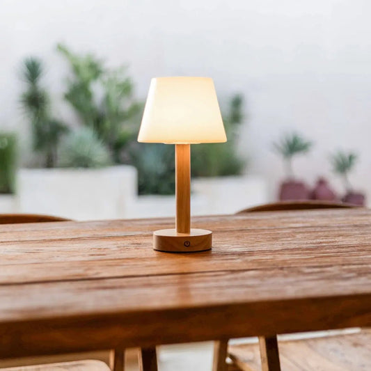 Zoë Light Brown Wooden Lamp – Dimmable Rechargeable Design - CozyVibe.eu